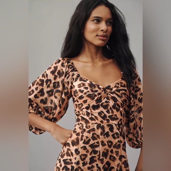 Hutch Dress Women's Size 1X Leopard Print Twist-Front Puff-Sleeve Ruffle-Hem - Picture 5 of 13